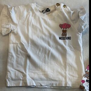 Moschino White Tee with Bear and Heart Balloons